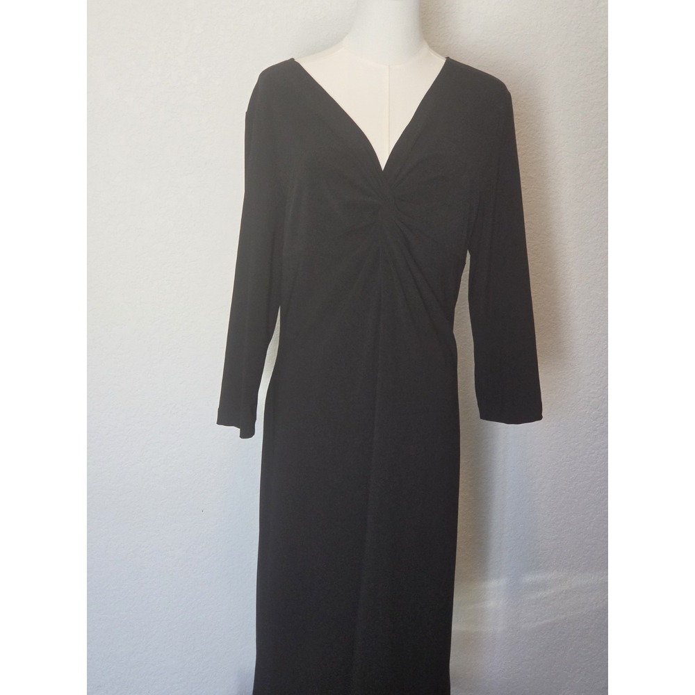 Cocktail Dress Size 14 Sheath Knee Black Mid Length Stretch Knit 3/4 Sleeve